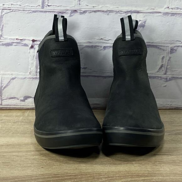 XTRATUF Leather Ankle Deck Boot Men's Size 9 Black Waterproof Slip On Shoes - Picture 2 of 9